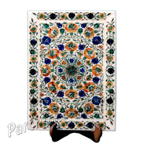 White Marble Tray with Flower Art