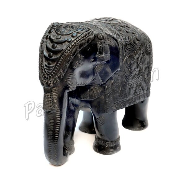 Black Marble Elephant Figure with Carving Art