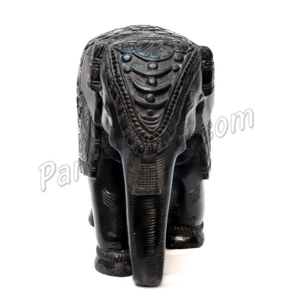 Black Marble Elephant Figure with Carving Art