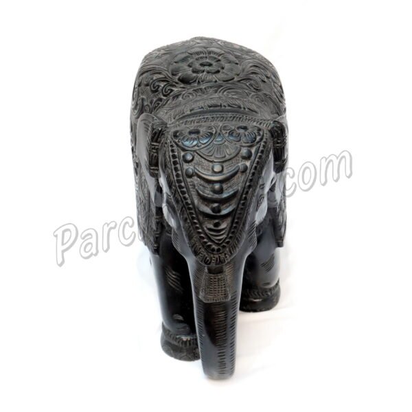 Black Marble Elephant Figure with Carving Art