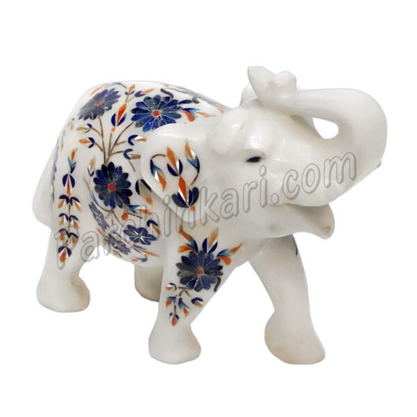 Blue Lapislazuli Elephant in White Marble