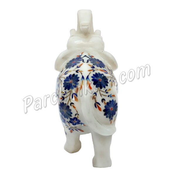 Blue Lapislazuli Elephant in White Marble