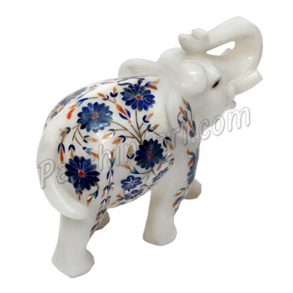 Blue Lapislazuli Elephant in White Marble