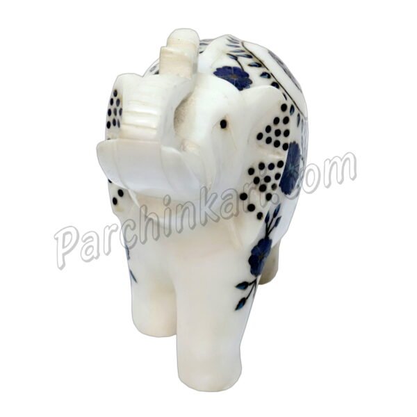 Trunk up Elephant in white Marble Inlay Art