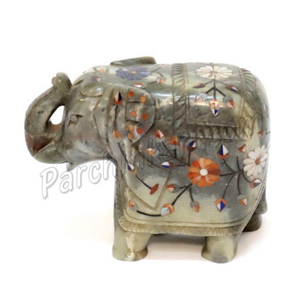 Stone Elephant Figure with Flower Inlaid