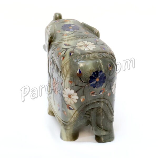 Stone Elephant Figure with Flower Inlaid