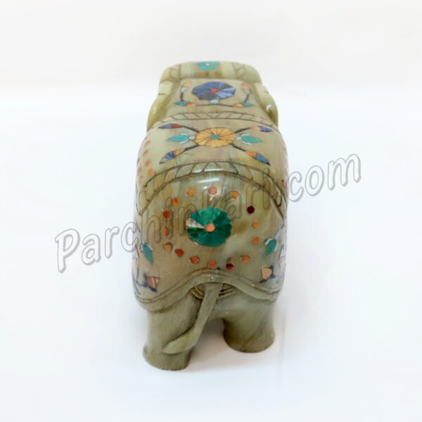 Trunk Down Elephant Figure in Green Marble