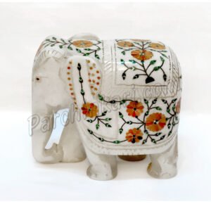 Cornelian Elephant Figure in White Alabaster Marble