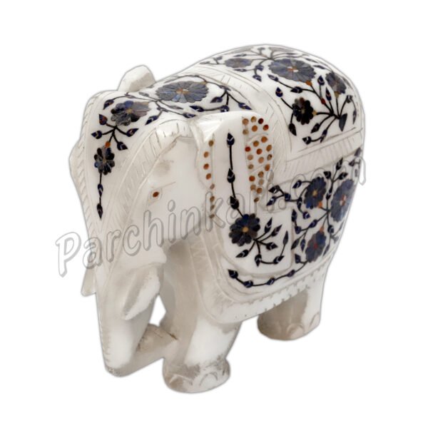 Lapis Lazuli Elephant Figure in White Alabaster Marble