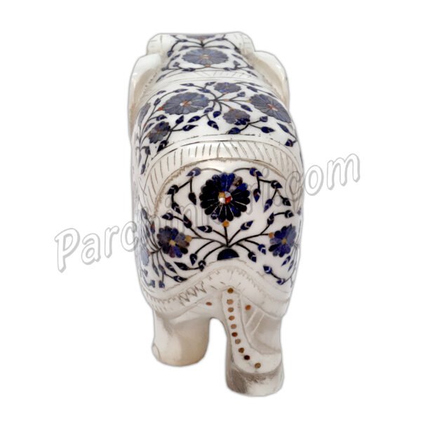 Lapis Lazuli Elephant Figure in White Alabaster Marble