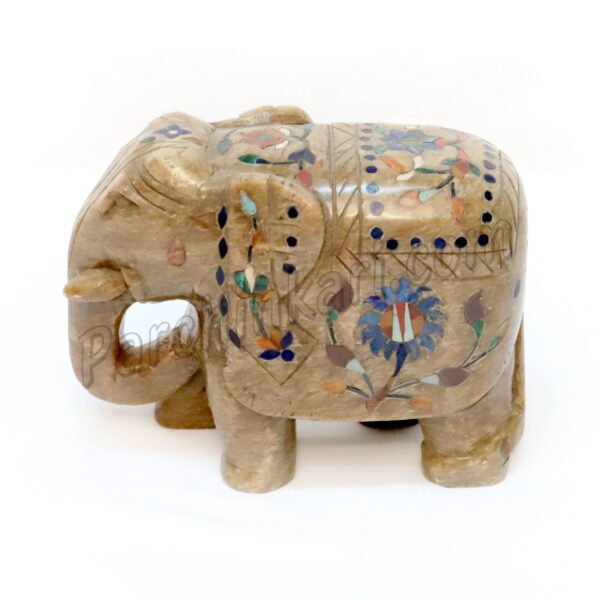 Indian Stone Elephant Figure with Inlaid Art