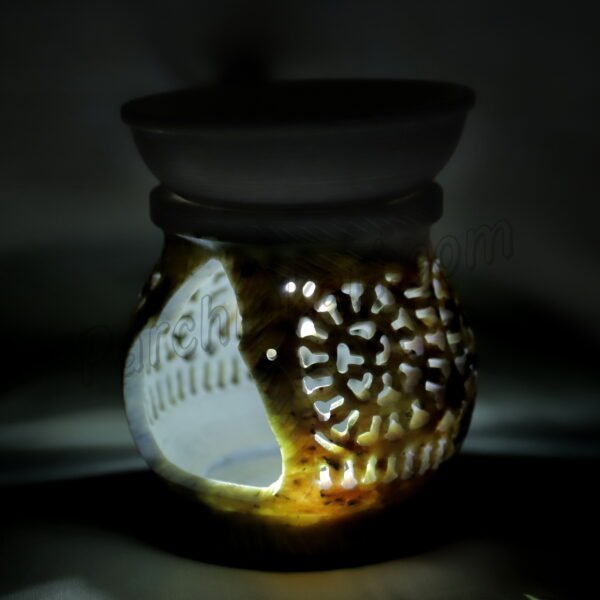 Handcrafted Oil Burner in Green Marble Lattice Art