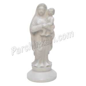 Mother Mary with Baby Jesus Statue in White Marble