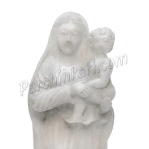 Mother Mary with Baby Jesus Statue in White Marble