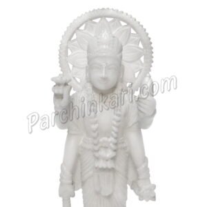 Vishnu Bhagwan Statue in White Marble Handcrafted