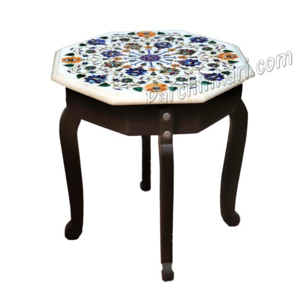 White Marble Coffee Table Top with Flower Inlay Art