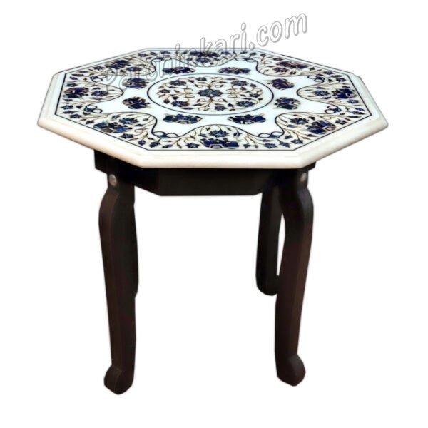 Elephant Design Coffee Table Top in White Marble Inlaid Art