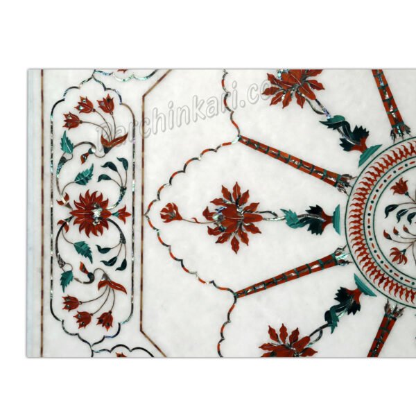 Taj Mahal Design Table Top in White Marble Inlay Art