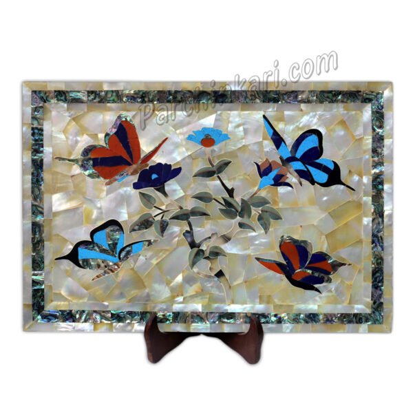 MOP Tray in White Marble with Butterfly Design