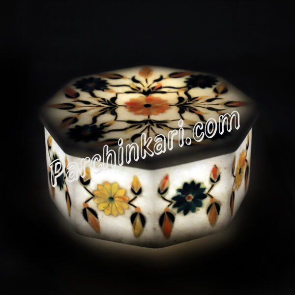 Marble Inlaid Box with Flower Design