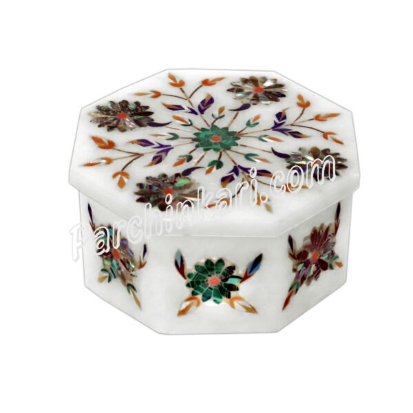 White Marble Abalone Box with Flower Inlaid Art