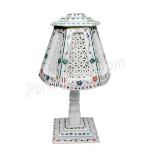 White Marble Lamp with Lattice and Inlaid Work